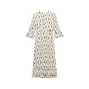 Mint Velvet Cream Geometric Print Ruffle Midi Dress